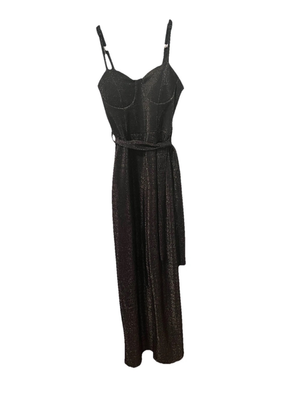 Madden Girl Black Metallic Wide Leg Jumpsuit Womens S Sparkle Evening